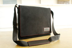 Messenger Bag - Alcantara Black with Red