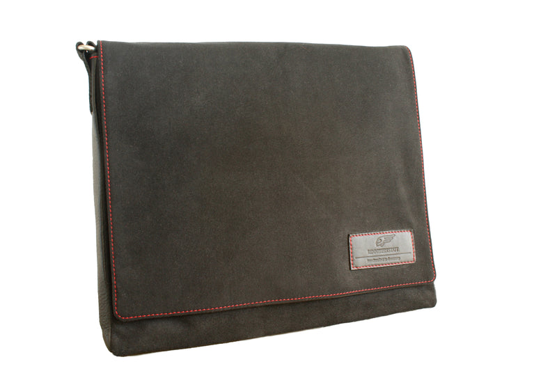 Messenger Bag - Alcantara Black with Red