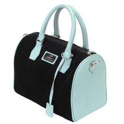 BackFire Handbag - Corduroy Black / Leather Light Blue