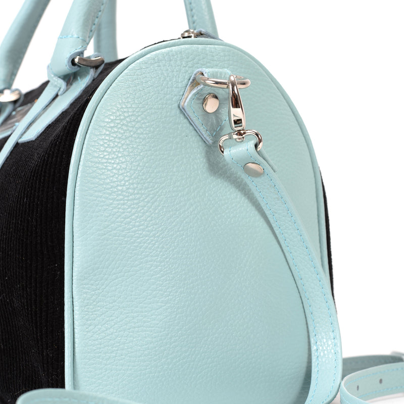 BackFire Handbag - Corduroy Black / Leather Light Blue
