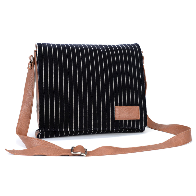 Messenger Bag - Pinstripe Black-Cognac