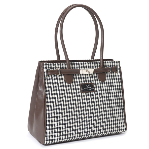OceanDrive / Ladies Handbag - Pepita (vintage) with Brown Leather