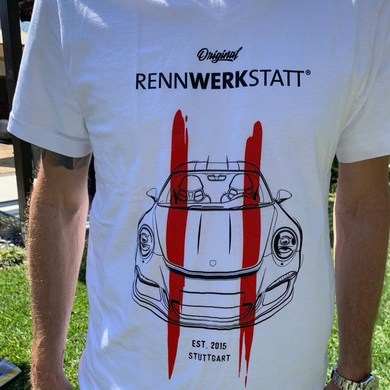 T-Shirt - Porsche 911 R - Red Stripes on White – RENNWERKSTATT